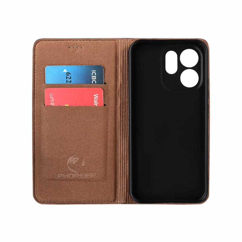 Luxurious Napa Texture Genuine Leather Flip Case with Card Pocket Wallet