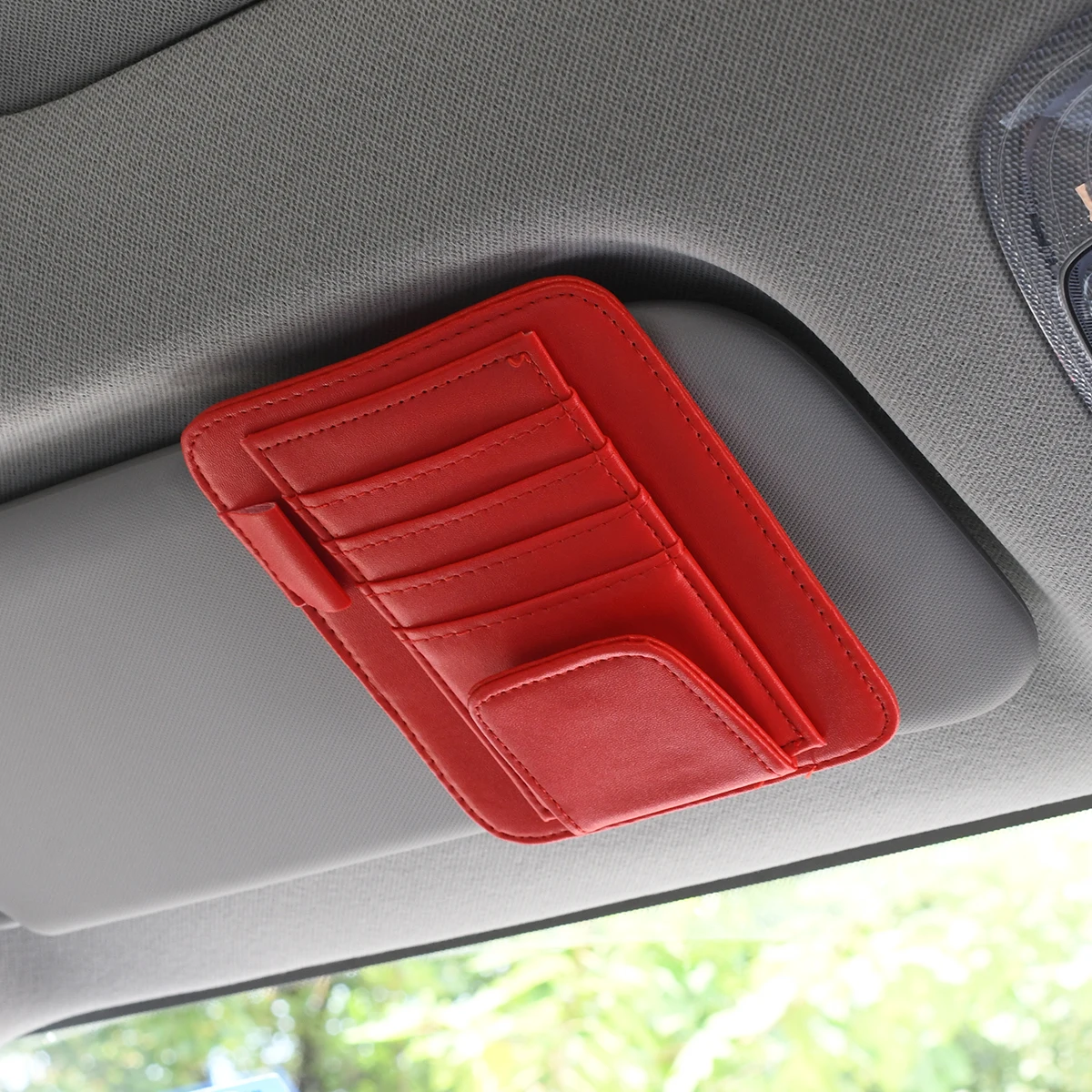Clip para parasol de coche, herramienta de almacenamiento, clip para gafas, organizador de tarjetas y billetes, bolsa de almacenamiento para interior de coche, bolsa multifuncional para tarjetas de re