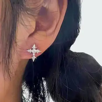 Shiny Rhinestone Zircon Cross Earrings For Women Korean Fashion Stainless Steel Earring Daily Birthday Party Y2K Jewelry Gifts 1