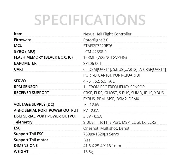 Description Picture 3 of itemRadiomaster NEXUS Helicopter Flight Controller FC Built-in Black Box Support CRSF DSM S.BUS UART For RC Fixed Wing Helicopter