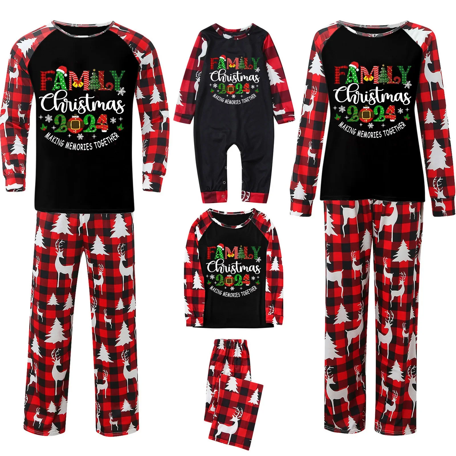 Conjunto de pijamas familiares con estampado de alce, ciervo y papá, mamá e hija, ropa navideña a juego para madre, padre, niño y bebé