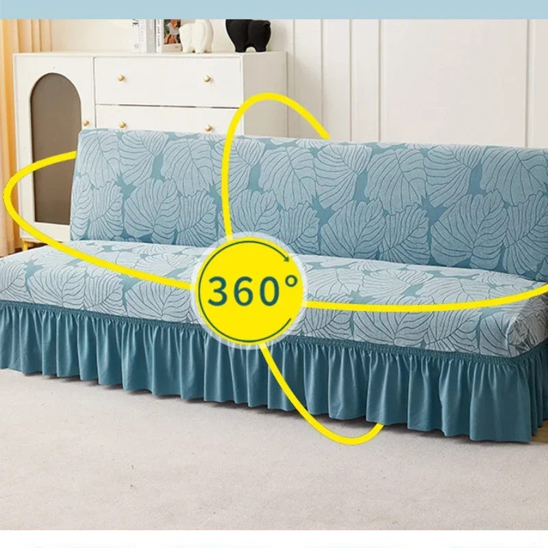 Jacquard Armless Sofa Bed Cover Elastic Cheap Couch Covers for Living Room Washable Removable Slipcovers Folding Settee Case