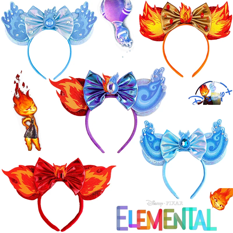 

Pixar Anime Elemental Headbands For Women Cartoon Fire Water Ears Hairband Kids Disney Wade Ember Hair Accessories Girl DIY Gift