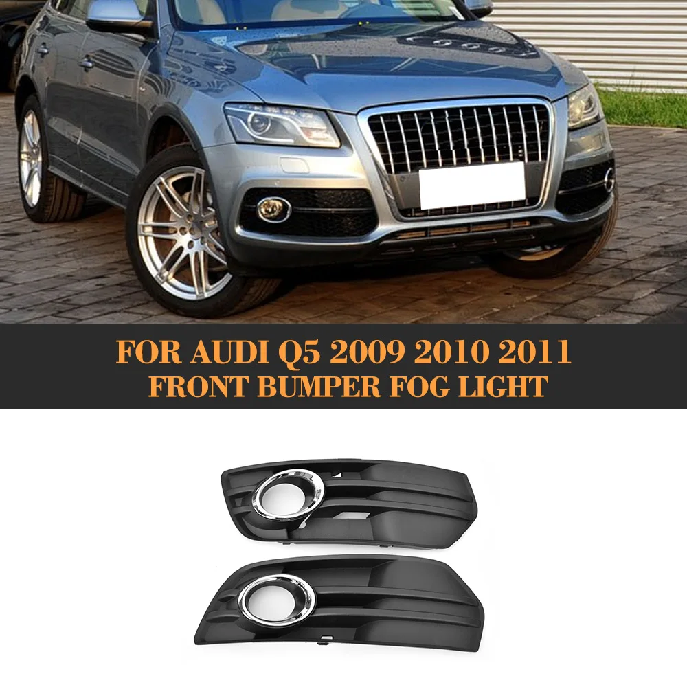 Front Grille Trim Strips Front Fog Light Grille ABS Car Chrome Trim Full Rings Front Bumper Matt Black Lower Side Fog Light Grill For Audi Q5 2009 2010 2011 1Pair