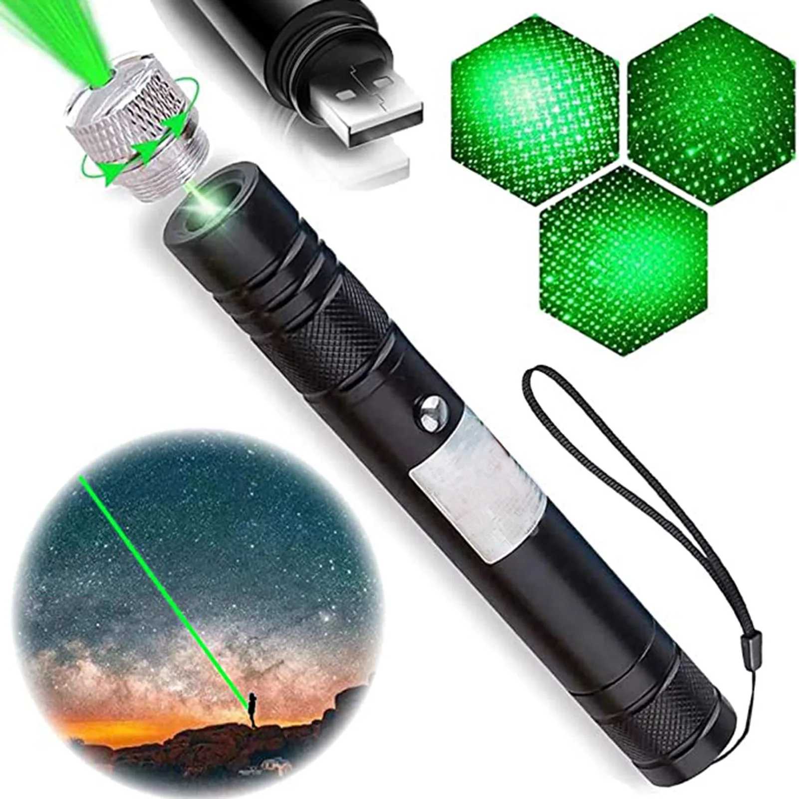 LED Flashlight LED Flashlights LED Torch Light Laser Flashlight Long Range Green Beam Flashligh Adjustable Focus Light Pointer for Indoor Classroom Interactive Teaching