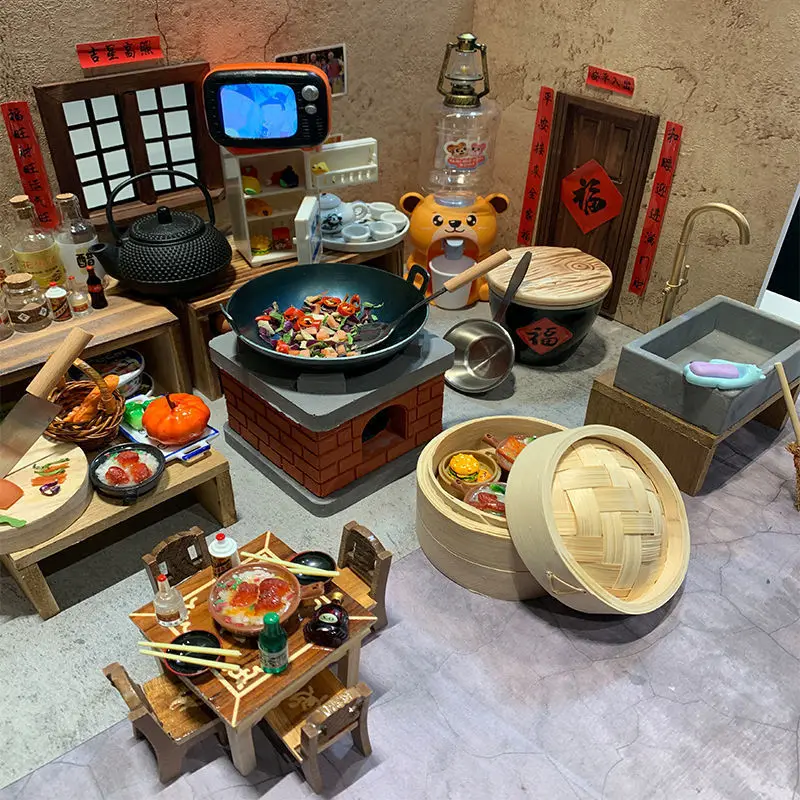 Children's Mini Kitchen Play Home Cooking Toys Real Cooking Wooden Full Set Simulated Kitchenware Set kitchen toys pretend kitchen toys pretend food toys doll house toys