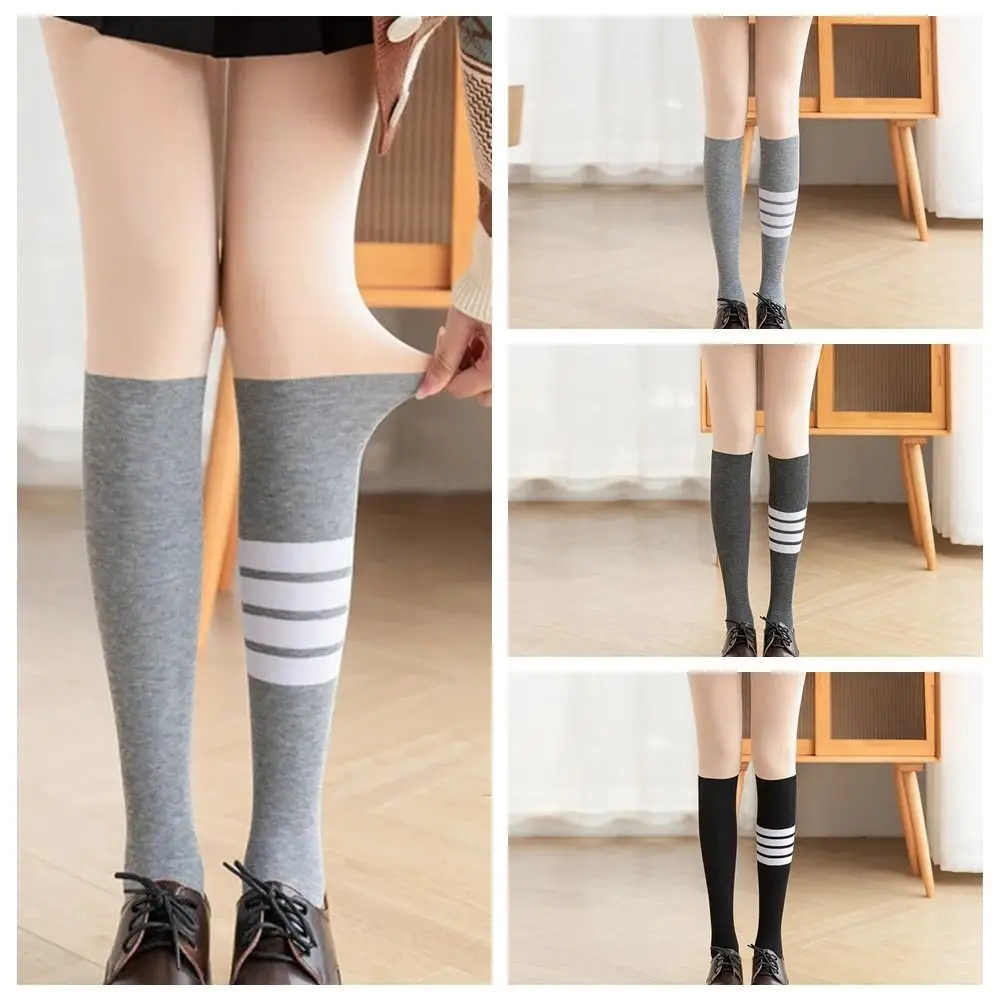 

Fashion Striped Stitching Bare Leg Pantyhose Autumn Winter Nude Stockings Women Velvet Thicken Leggings Fake Calf Socks