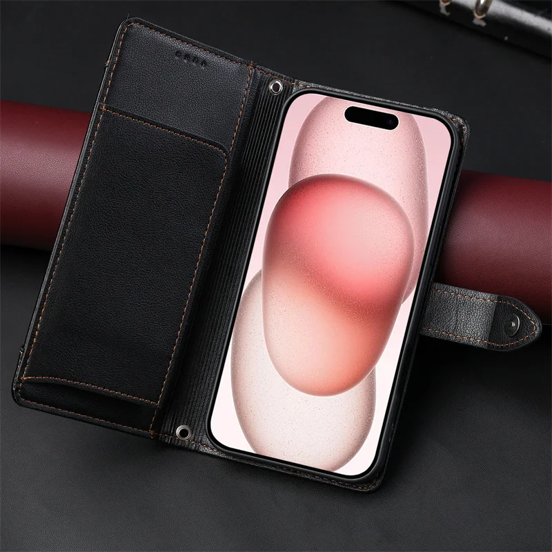 Solid Color Wallet Case with Long Strap and Zipper Leather Bag