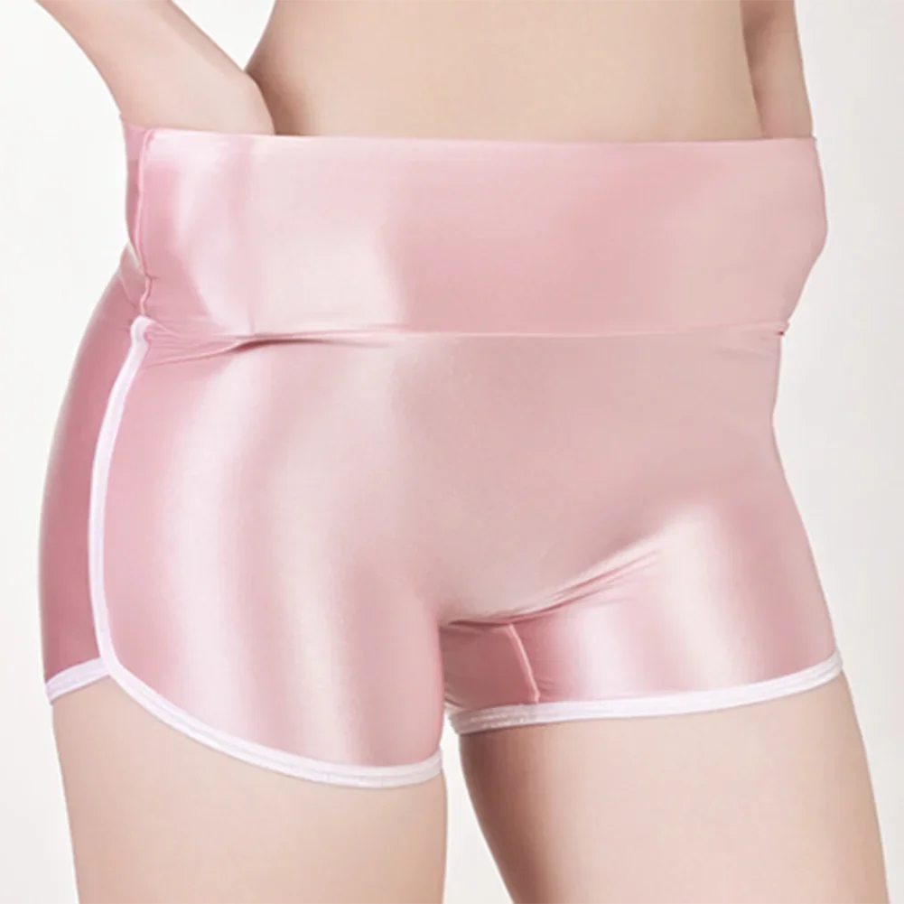 Application Oil Glossy Pink White Yoga Sports Shorts Black Nylon