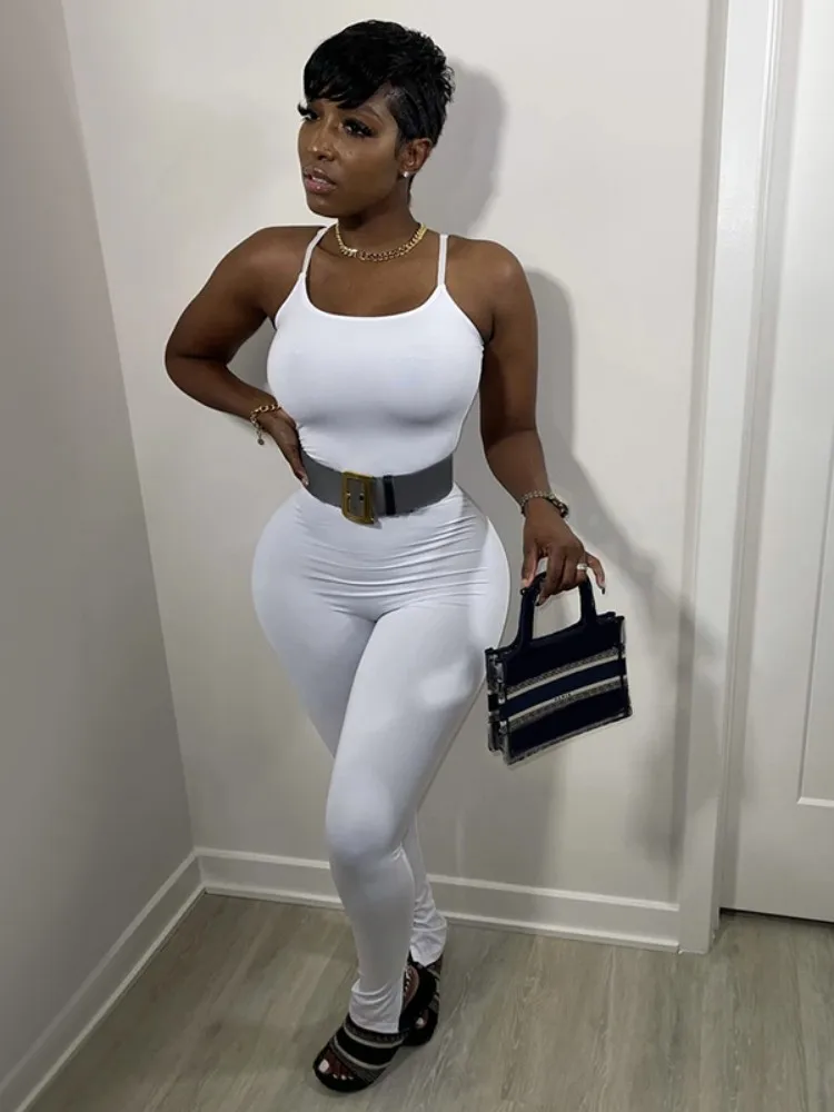 

Solid Overalls For Women Jumpsuit Sleeveless One Piece Outfits Long Pants Romper Skinny Bodysuit Bodycon Overol Mujer Suspender