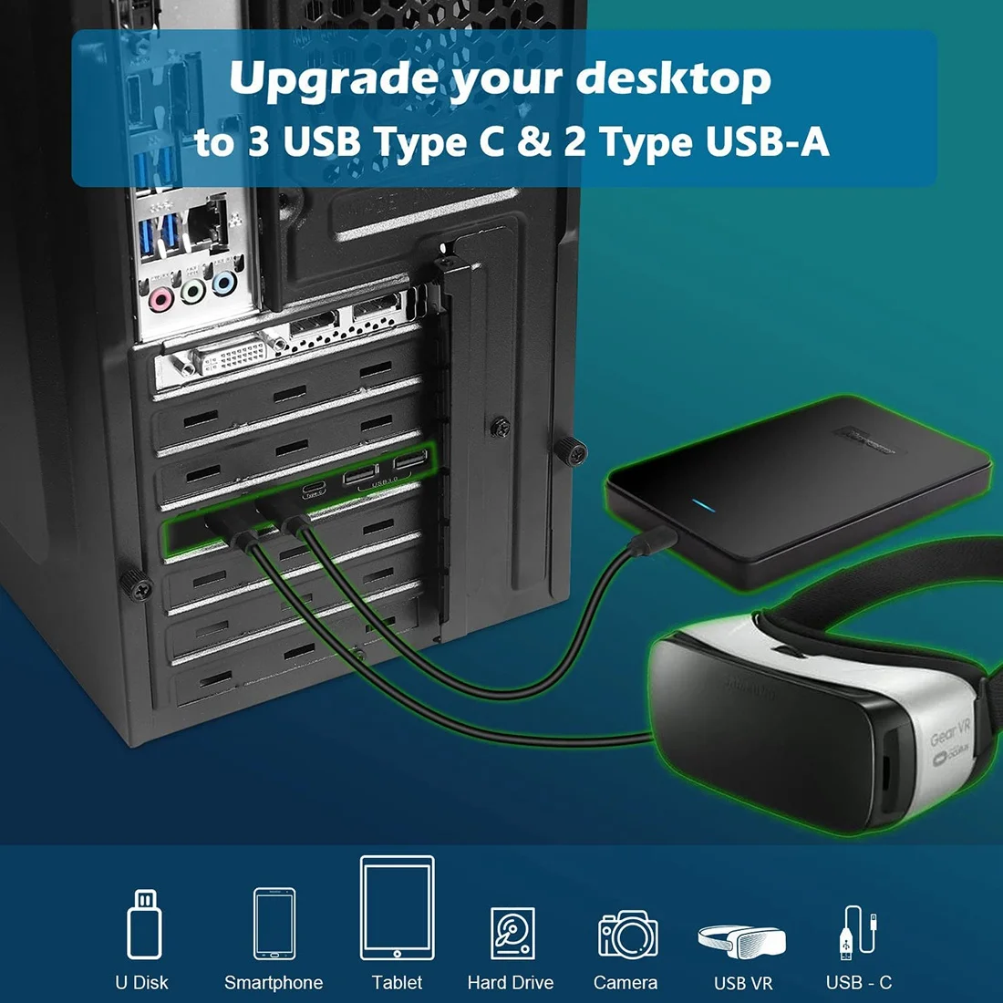 PCI 익스프레스 확장 카드, 윈도우 10, 8/7, 맥 OS 10.8.2 용, 5 포트 확장 카드 (3X USB C,2X USB 3.0-A)
