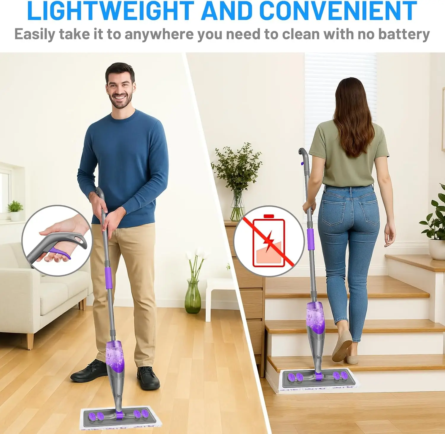 Spray Mop for Floor Cleaning with 6 Disposable Pads and Refillable Bottle - Absorbs Pet Hair Dust Stains