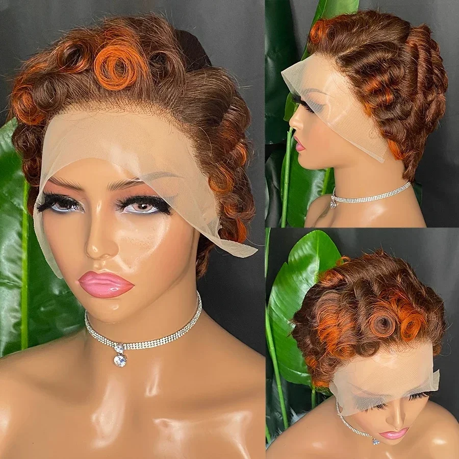 Pixie Cut Wig Short Curly Lace Front Human Hair Wigs For Black Women Indian Water Wave 13x4 Transparent Lace Frontal Wigs