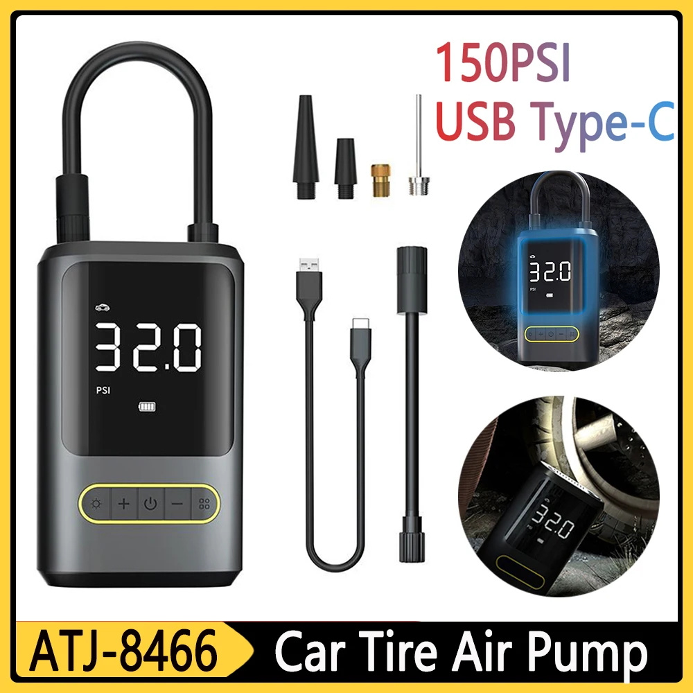 Compressore D'Aria Portatile 150 PSI Con Batteria 4000 MAh, Schermo Digitale E LED – Per Auto, Moto, Bici E Palloni