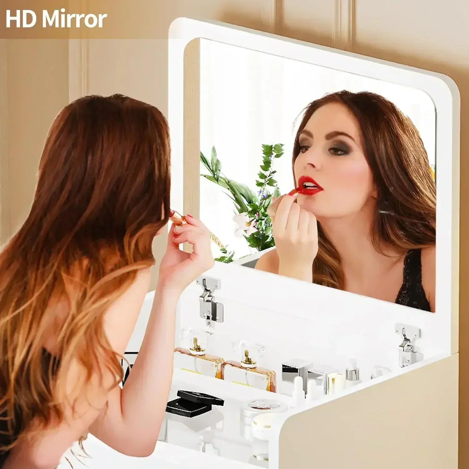 3 in 1 Vanity Desk with Plip Top Mirror,Small Make Up Vanity Set with Visible Glass Desktop,Compact Makeup