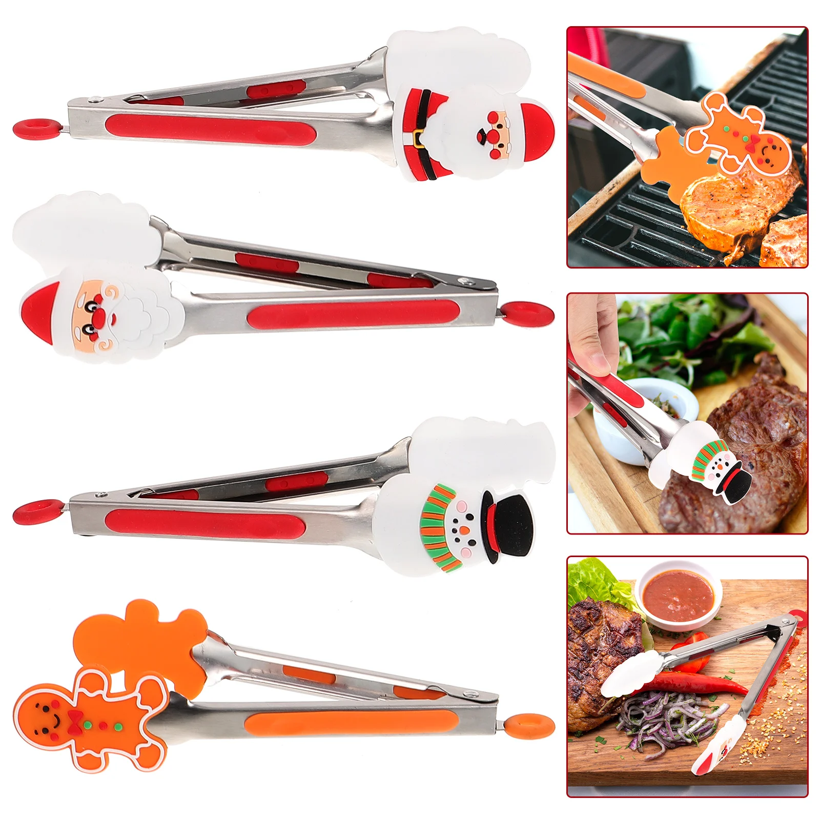 

Christmas Silicone Mini Tongs 7 Inch Christmas Style Tongs Small Kids Colourful Tongs Serving Food Sugar Ice Cube