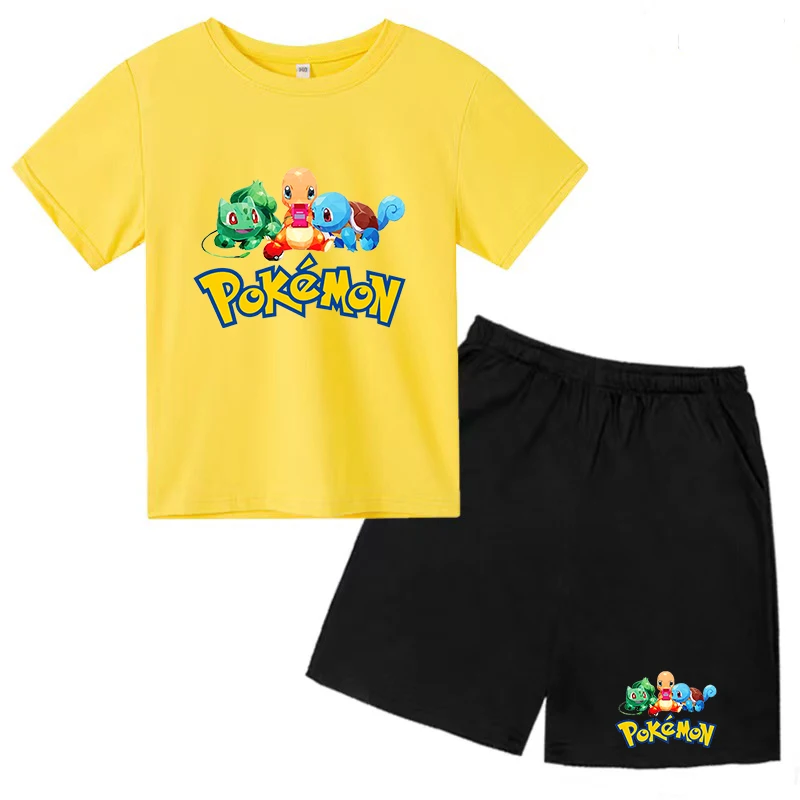 

Kids T-shirt set Pokémon Summer Pikachu Boys/Girls 4 5 6 7 8 9 10 11 12Y Top Shorts 2P Casual Charming Sunshine Kawaii Clothes