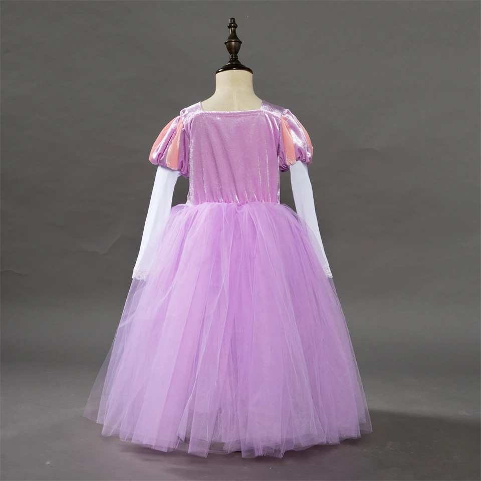 High Quality Girl Rapunzel Wig + Princess Dress Halloween Child Sleeping Beauty Cosplay Sofia Tulle Tutu Ball Gown Kids Clothing dresses expensive