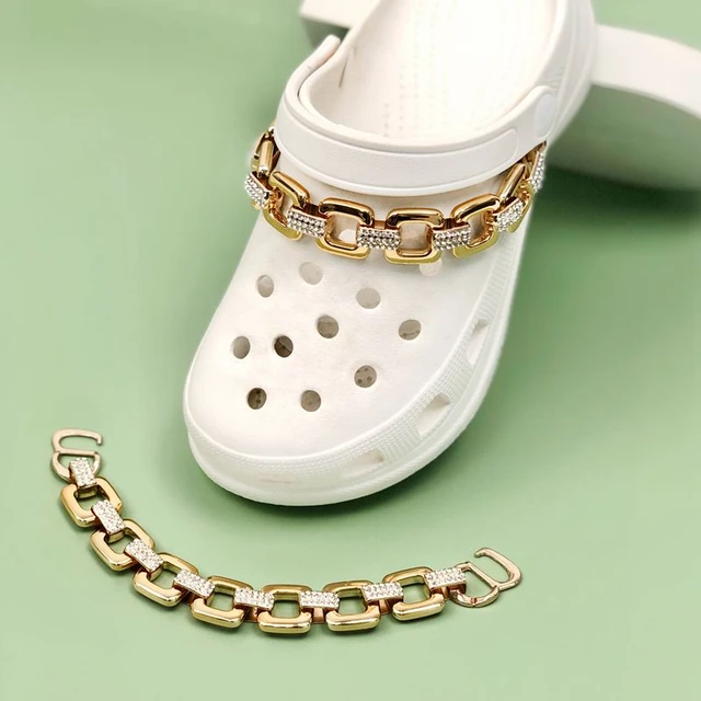 Croc Chain. Silver Shoe Charms. Metallic Blades Chain. Gold 