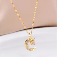 DIEYURO 316L acier inoxydable lune Projection pendentif collier pour femmes de luxe strass clavicule chaîne filles bijoux cadeau 2