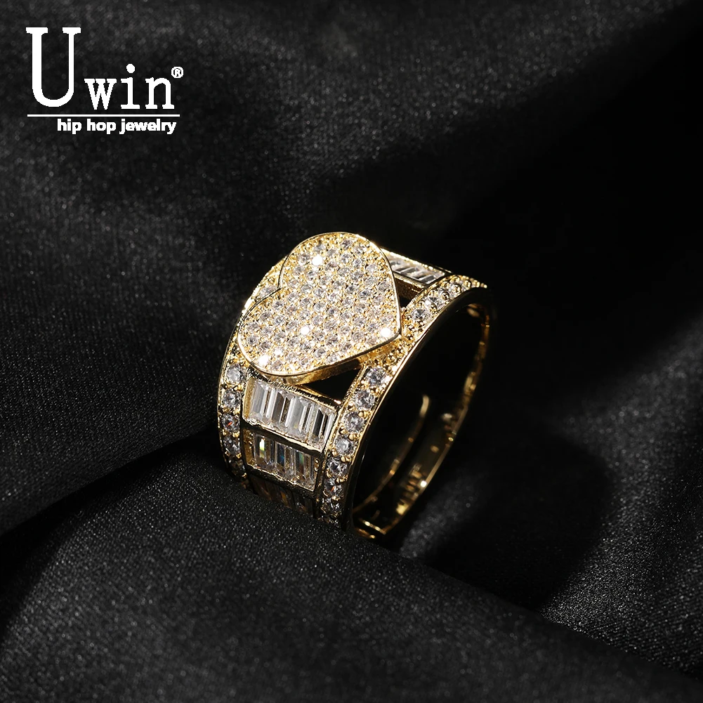 

Uwin Baguette Heart Rings for Women Black/Green Iced Out Cz Stones Rings Butterfly Cz Rings Fashion Hip Hop Jewelry for Women