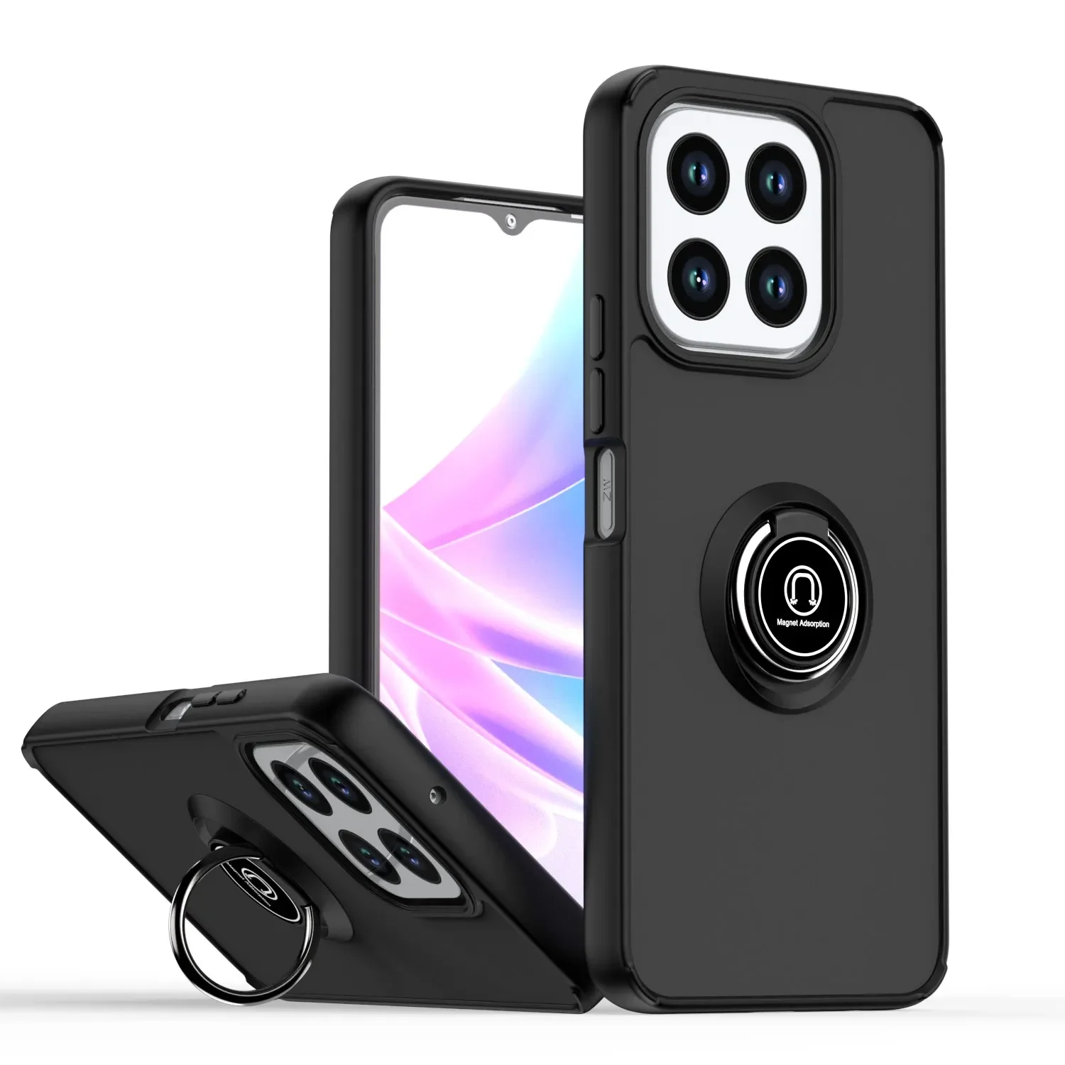 Enhanced Armor Matte Case with Magnetic Ring Stand Holder - Shockproof Protective Cover