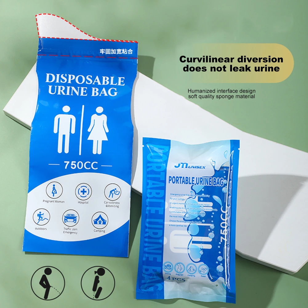4Pcs Disposable Urinal Bag Portable Urine Bag Leakproof Emergency Pee/Wee Bags Car Pee Bags 750ml for Pregnant Patient Kids
