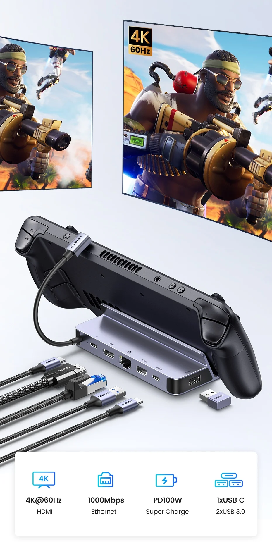 ugreen station usb vers hdmi pour steam nintendo macbook pro air hub usb
