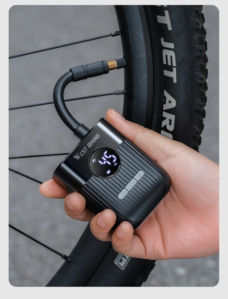 WEST BIKING Mini Elektrische Fahrradpumpe 150PSI Tragbarer Fahrradreifen-Luftpumpe Schrader Presta Cilik Ventil für Rennräder und Mountainbikes – Detail 16