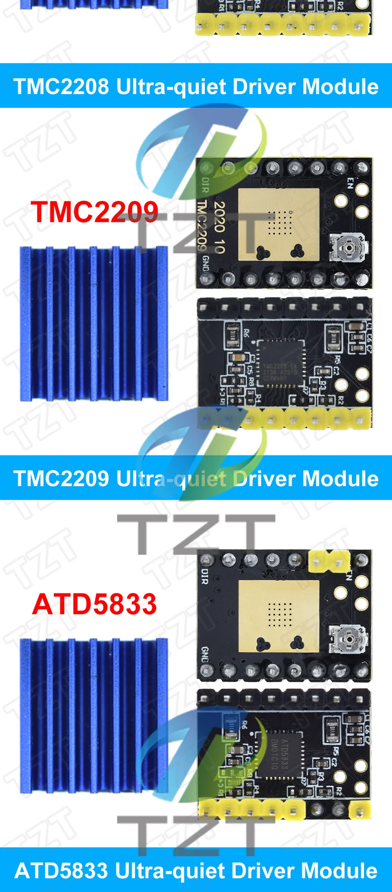 TMC2208 TMC2209 ATD5833 V2.0 mit Kühlkörper, Schrittmotortreiber, StepStick, 3D-Druckerteile, 2,5 A, 256 Unterteilung, geräuschloser Druck – Detail 7