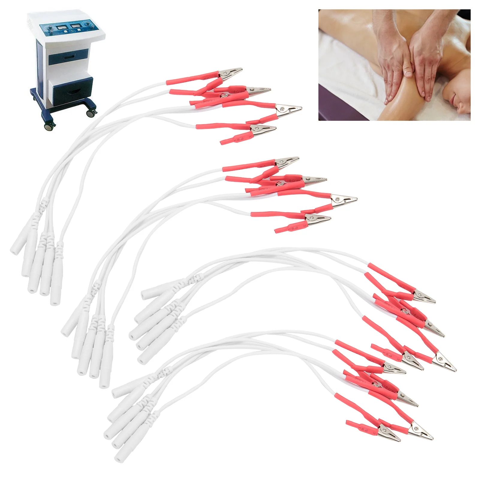 Clip Electrode Wires Cable TENS Unit Physiotherapy Machine Connection Cable Massage Relaxation 20Pcs electrode lead wires