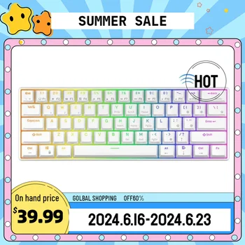 Royal Kludge 무선 기계식 키보드, 트라이 모드 블루투스 5.0, 2.4G, USB-C RGB 백라이트 61 키, 핫 스왑 가능 게이머 키보드, RK61