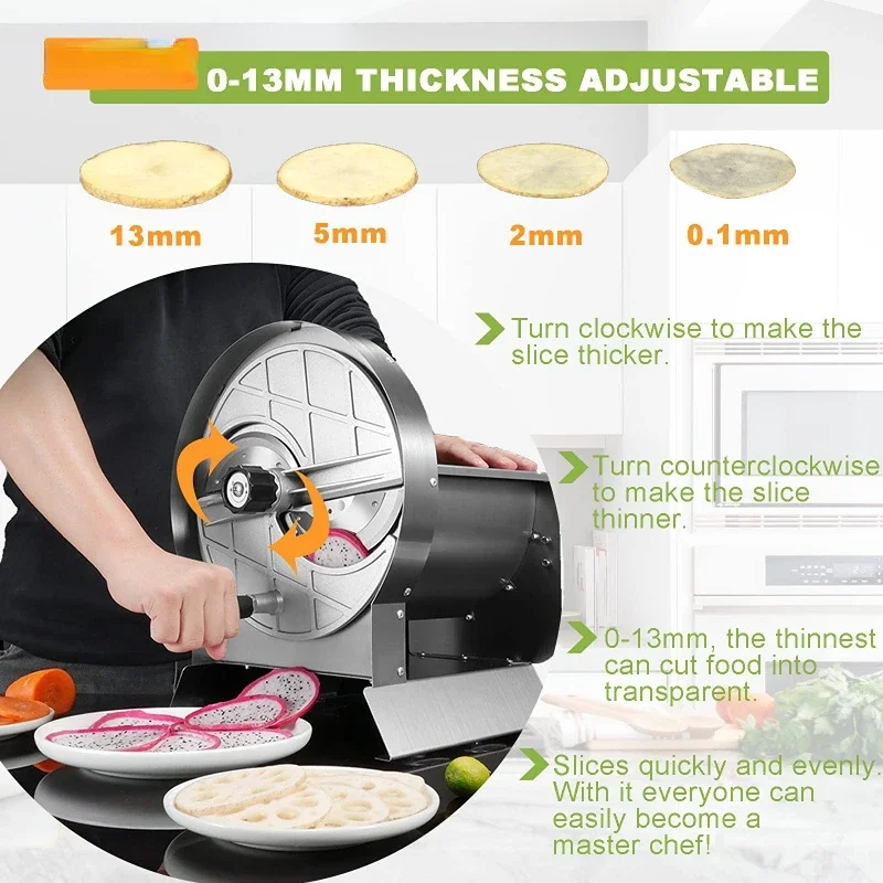 Commercial Vegetable Slicer fruit slicer food slicer vegetable shredder Stainless Steel Potato Onion Slicer 0-0.5"Thickness Adjustable Manual Fruit Cutter Cabbage Shredder