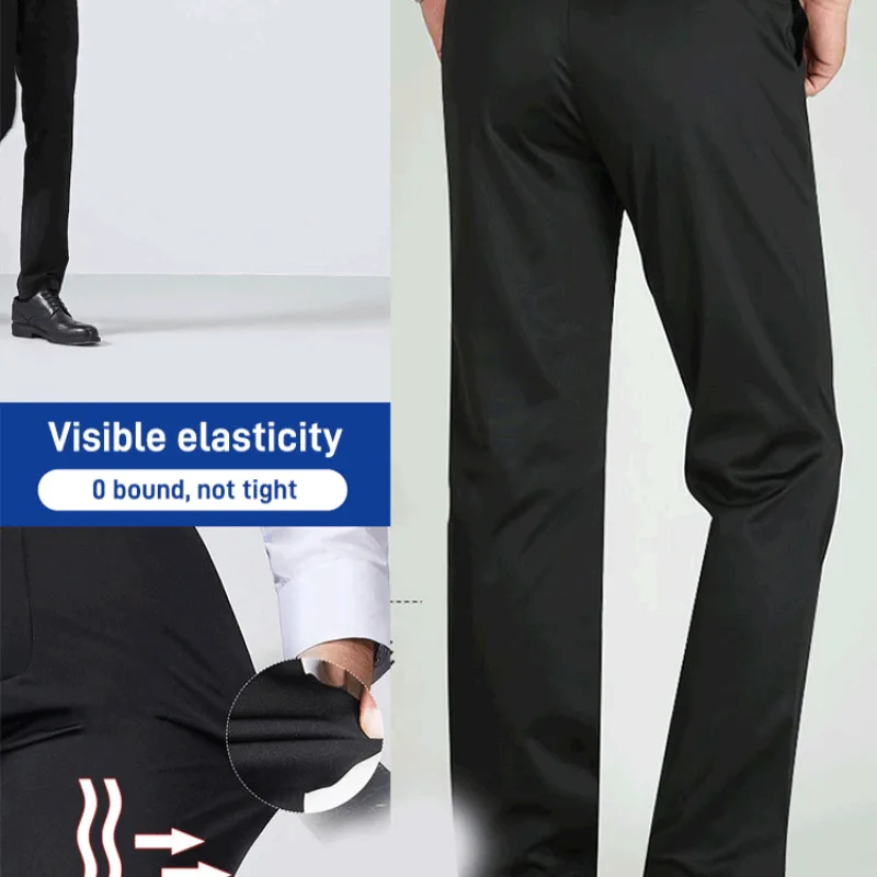 Ice Silk Stretch Men's Casual Pants Summer Pants Fabric Middle-aged Stylish Comfortable Men's Dad Everyday Wear