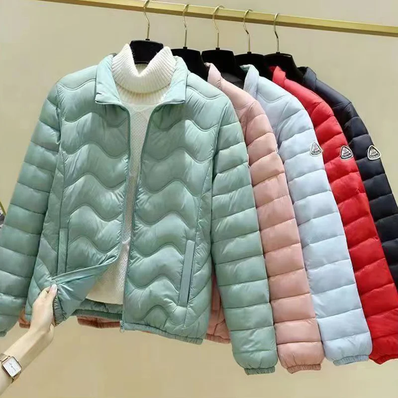 Lightweight Stand Collar Down Cotton Coats Women Classic Zipper Up Long Sleeve Winter Parkas Woman Solid Warm Puffer Jackets