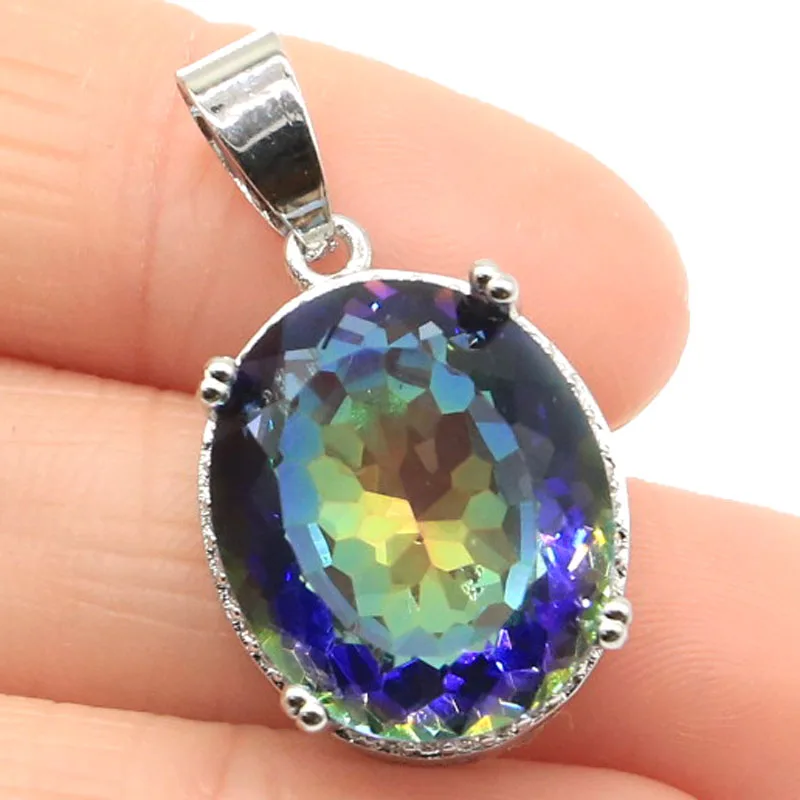 

4.8g 925 SOLID STERLING SILVER PENDANT Lovely Fire Rainbow Violet Topaz Mystical Topaz Purple Spinel White CZ Women Gift
