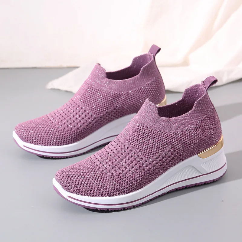 TSTCTB Sneakers for Women 2022 Spring and Summer New Solid Color Interior Height Thick Bottom Breathable Casual Shoes for Women