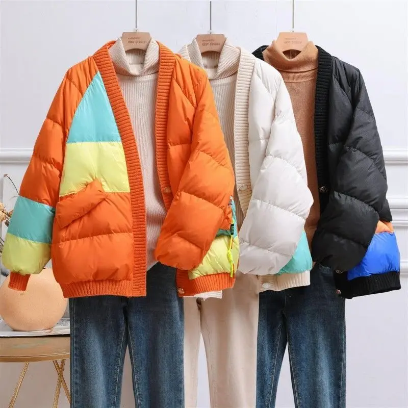 Down Jacket Women Winter Thick Warm V-neck Single-breasted 90% White Duck Down Jacket Long Sleeve Korean Coat Pocket Outerwear 2023 winter new women s fashion network red short thickened down coat stand up neck small man bread coat white duck down