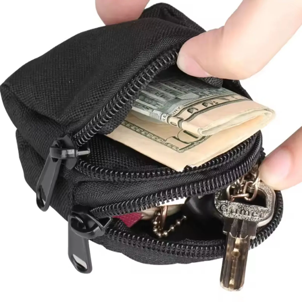 1pc-Nylon Double Zipper Pocket Coin Purse Men Outdoor Pouch Lightweight Small Card Holder Keys Storage Belt Waist Bag