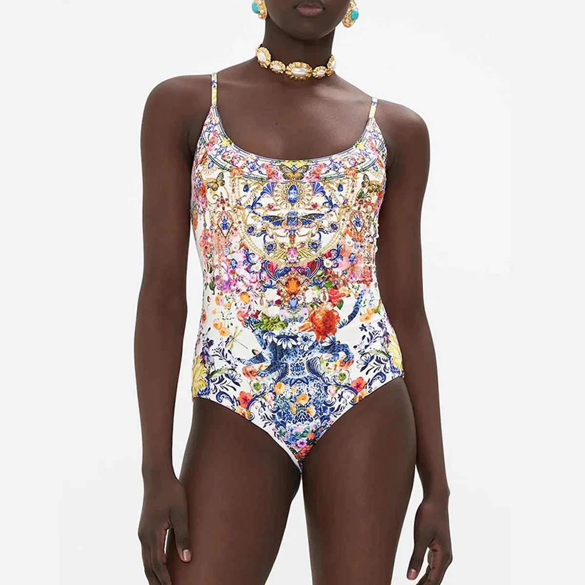 Printed Sling Swimsuit One-piece Trendy Halter 2024 Ladies Party Beachwear Slim Elegant Summer Swimwear Luxury One-piece Sarong