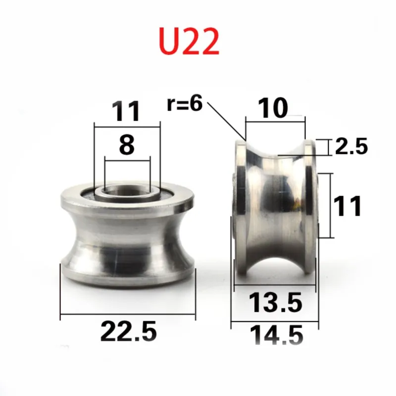 10pcs 부티크 레벨 CNC TU22 8mm V / U 그루브 풀리 베어링 T22 8*22.5*14.5*13.5mm V 그루브 롤러 휠 볼 베어링 T-U-22