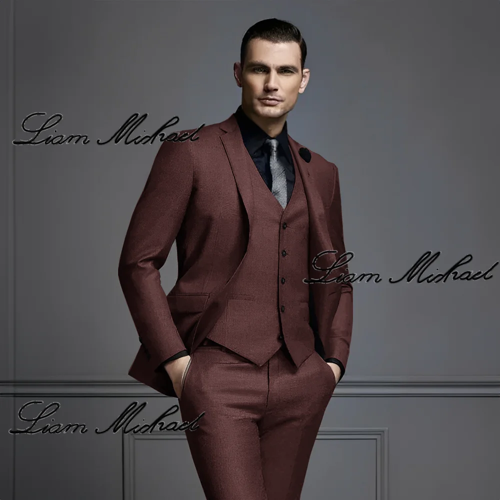 Gentleman Men's Suit 3 Piece Formal Jacket Pants Vest Wedding Groom Tuxedo Party Dress Slim Fit Outfit