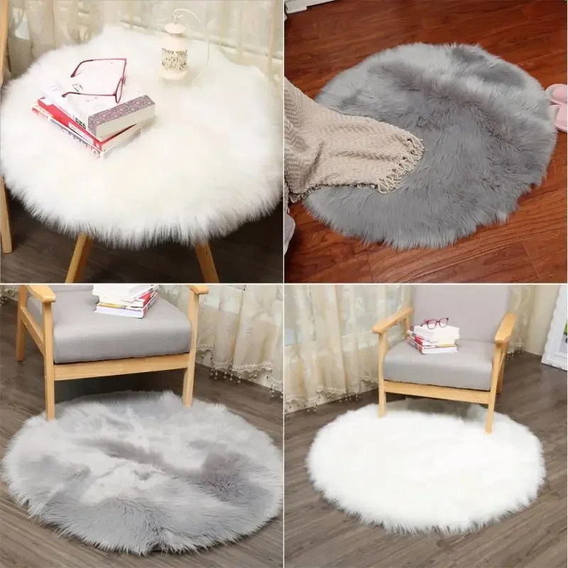 Carpet Soft Machine Floor Small Rugs Mat Warm Artificial Sheepskin Rug Chair Cover Fluffy Round Rug Carpet Circles 6