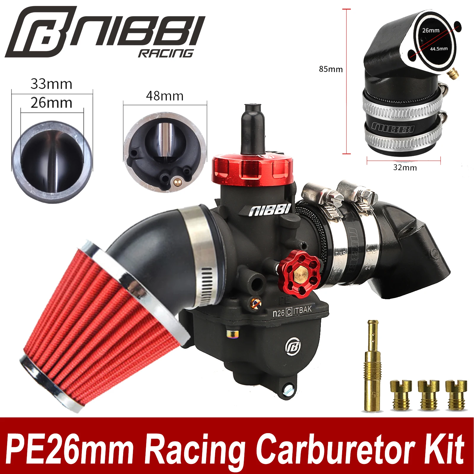NIBBI PE24/26mm Motorcycle Carburetor Kit 125CC-200CC GY6 Engine Intake ...