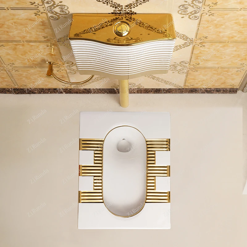 *European Style Golden Squatting Toilet, Squatting Pit Type Flush Tank, Complete Set Of Toilet, Squatting Toilet 3