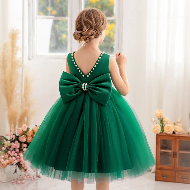 

Little Girls Flower Girl Birthday Party Formal Dress Girls Graduation Ceramony Backless Pearls 19225