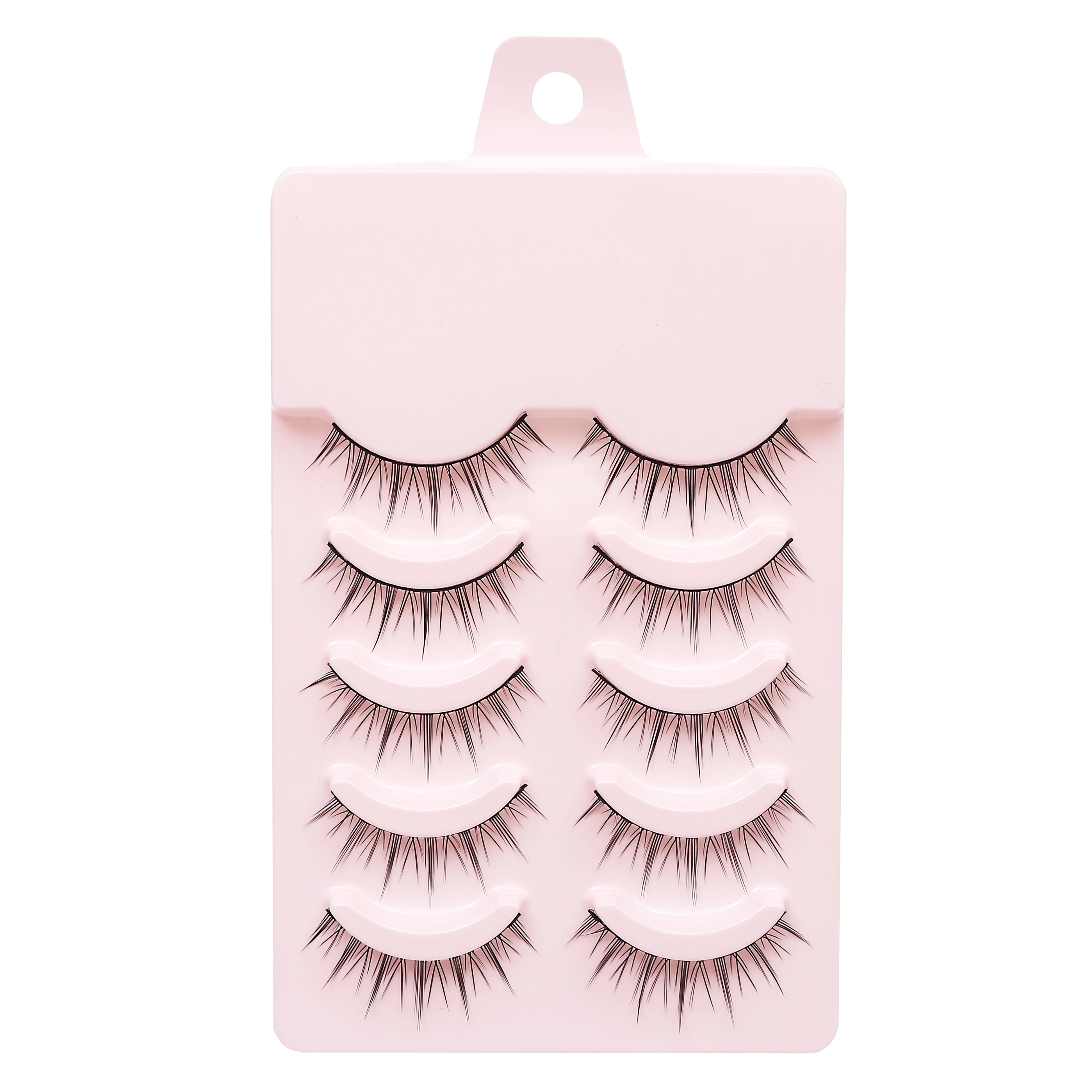 Set of 5 pairs of manga-inspired faux mink lashes for anime cosplay or natural Korean-style makeup, displayed in a soft, full-strip lash tray. 04
