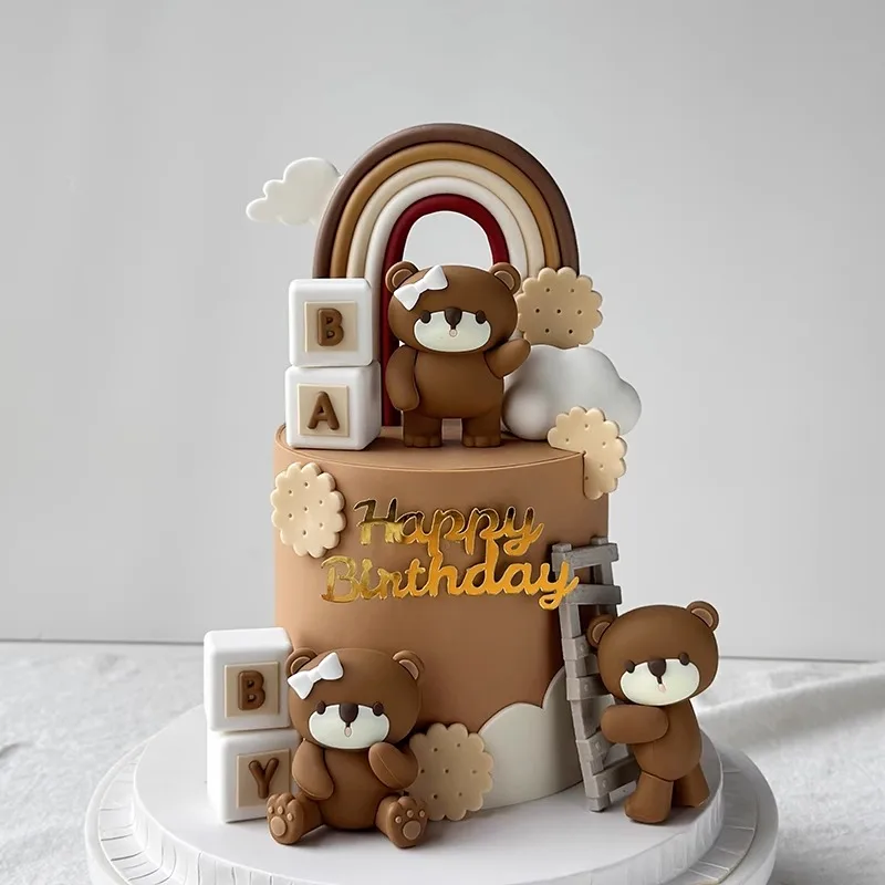 Entzückendes Bären-Kuchenaufsatz-Set für den 1. Geburtstag, Geschlecht offenbaren, Regenbogen-Party, alles Gute zum Geburtstag, Babyparty, Kuchendekoration
