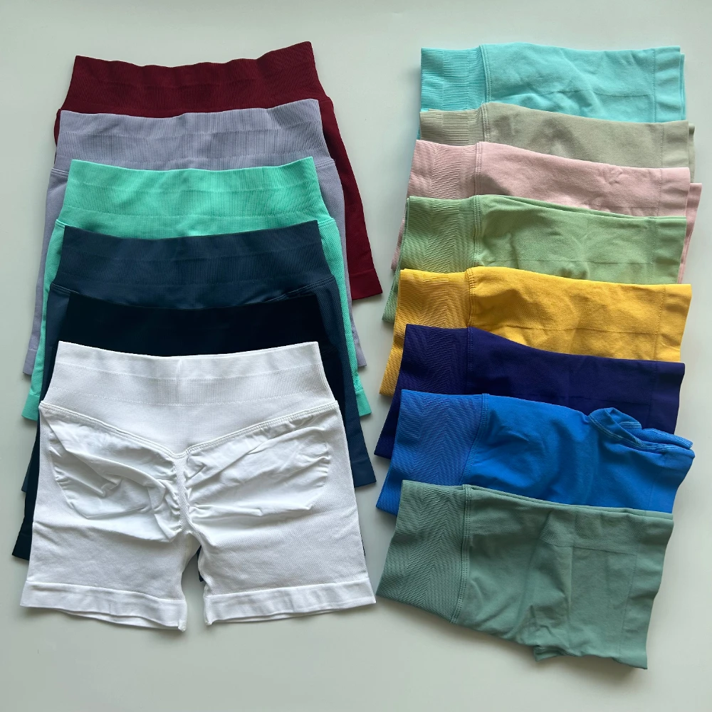 4.5" Low Ribbed Band Yoga Shorts Impact Seamless Tight Flex Scrunch Bum Workout Gym Shorts Booty High Stretch Running