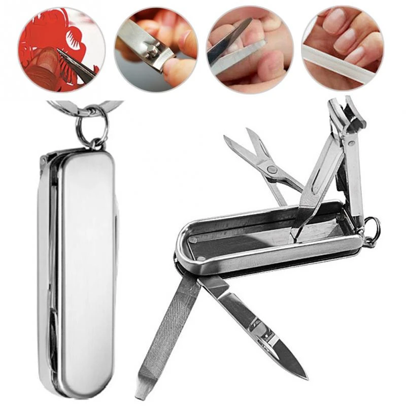 5 In 1 Multi functional Folding Manicure Nail Clipper Stainless Steel Scissors Lima Knife With Key tools